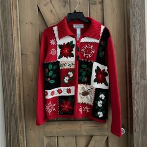 Vintage Patchwork Poinsettia
Christmas Cardigan Knit
Holiday Grandma Sweater